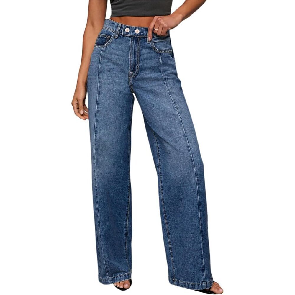 Women's High Waisted Wide Leg Stretch Denim Jeans Zipper Pockets Casual